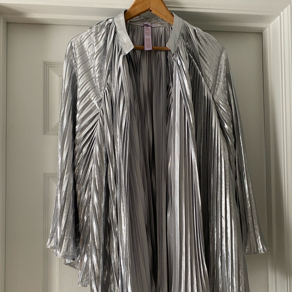 New Years Eve Pleated Lamé Savage Fenty Spaced Out Metallic Silver Open Top